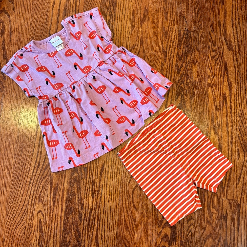 Hanna Andersson Purple Flamingo Shirt Dress with Red Striped Shorts